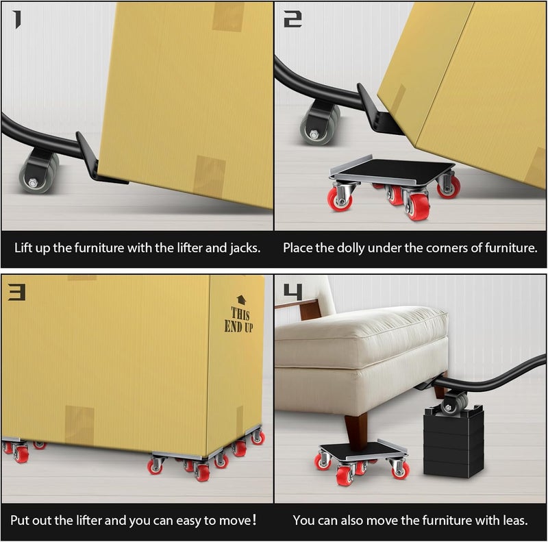 BTECH Furniture Dolly Furniture Sliders Furniture Movers with 5 Wheels Appliance Rollers Furniture Moving Wheels Furniture Movers Lifter Rollers for Heavy Duty Tool Furniture 1200lbs Load Capacity - Image 5